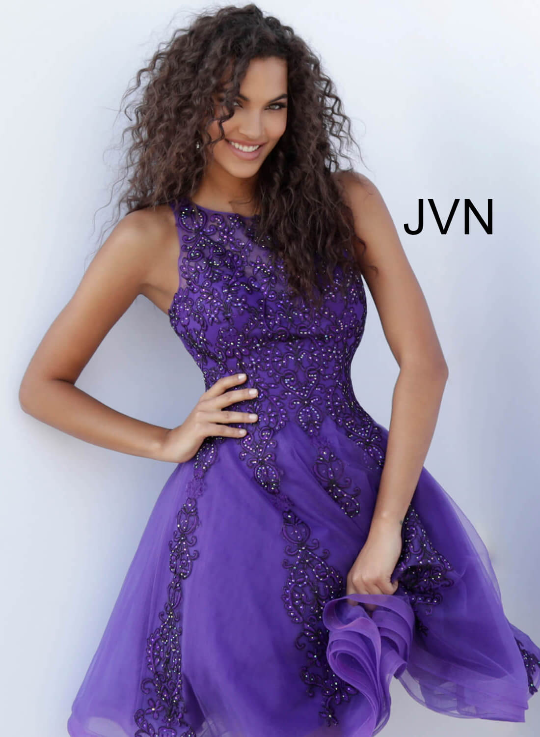 Jvn Dress Purple Sheer Short Homecoming Dress